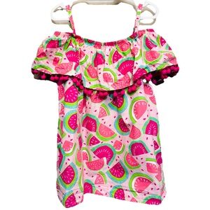 Tommy Bahama Top Shirt Girls M 7-8‎ Watermelon Pompons Aloha Pink Cotton tunic